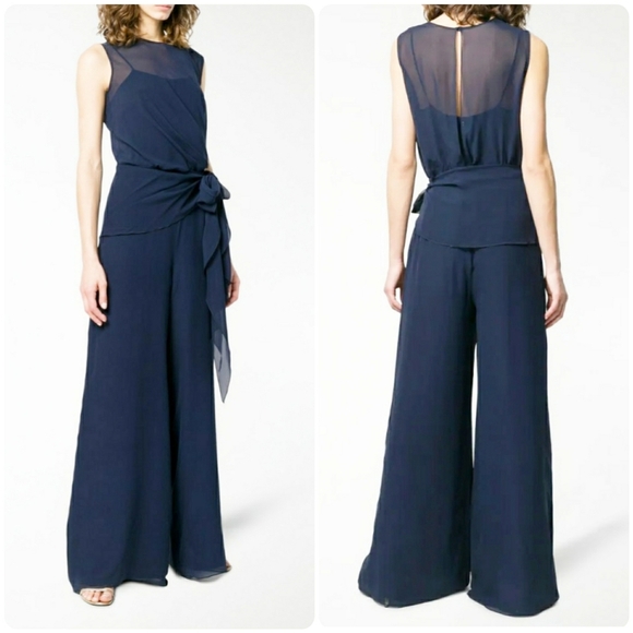 Max Mara Jabot Draped Silk-chiffon Wide-leg Jumpsuit - Picture 2 of 14